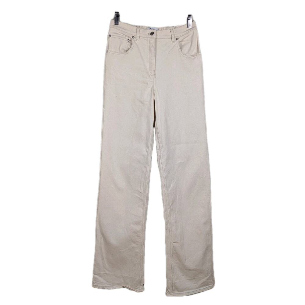 THAKOON Ecru High Waisted Denim Pant Elastic Waist Straight Leg Women's 4